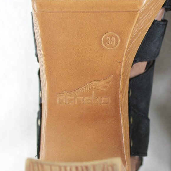 Dansko Demetra Sandals Womens Size 38 US 8 Black Leather Peep Toe Block Heel - Picture 9 of 9